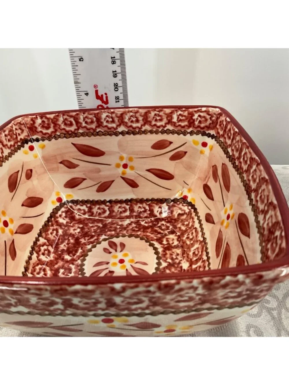 Temp-Tations Old World Square Ceramic Bowls CranberryFloral Set Of 2 Oven Safe